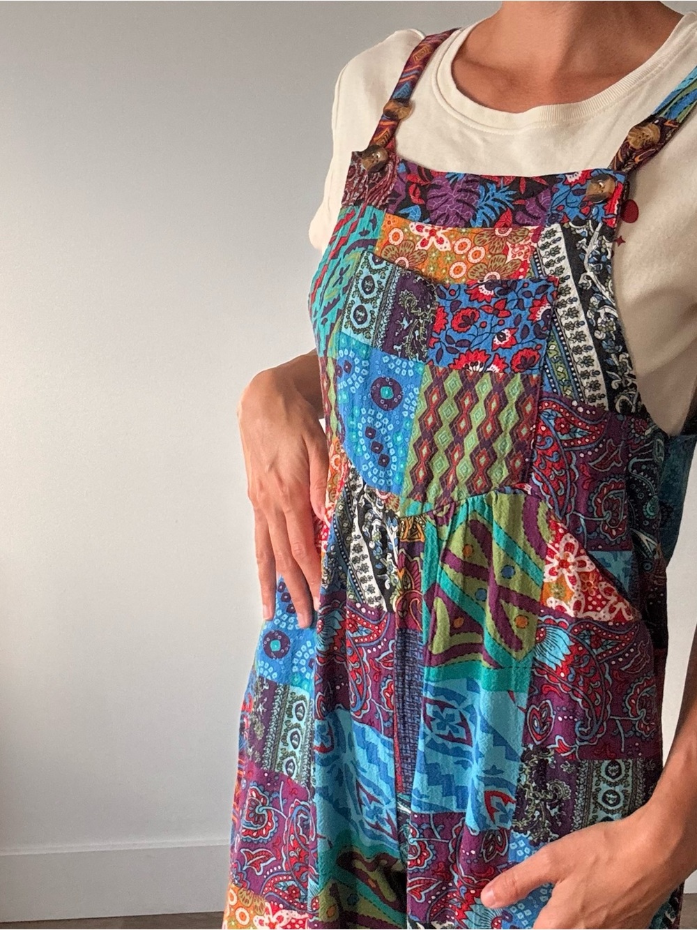 Multicolor Patchwork Overalls - Vibrant Print